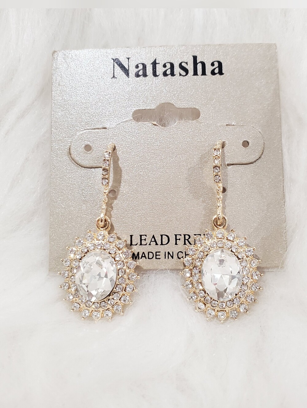 Natasha Crystal Rhinestone Pave Drop Gold Earrings